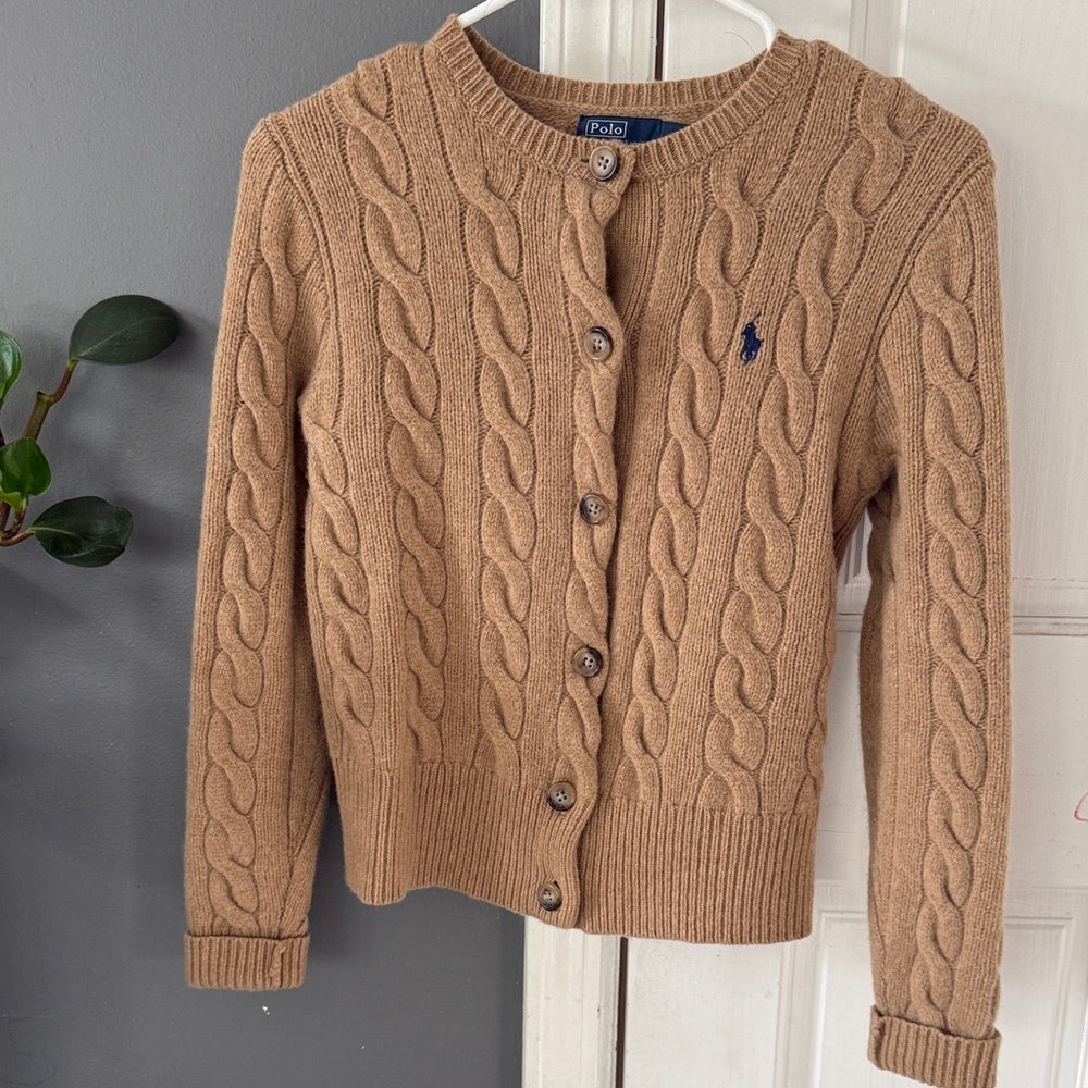 Polo by Ralph Lauren Tan Cable-Knit Button Cardigan - Wool NWOT